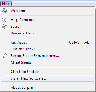 Eclipse help menu item